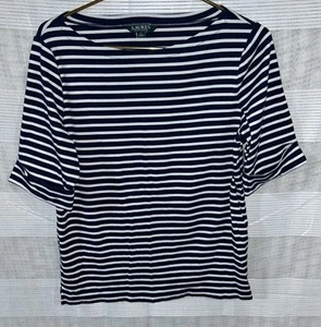 Camisa a Rayas LAUREN RALPH LAUREN Mujer Cuello Barco Mangas Dolman Azul Talla XL - Imagen 1 de 4