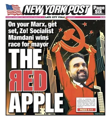 New York Post Periódico Zohran Mandani Manzana Roja 5 de Noviembre 2025 CRISP Foto 1 de 2