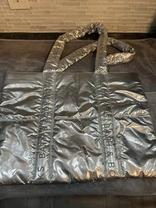 Bath and Body Works 2024 Silver Puffy Tote Bag Black Friday NEW with Tags Shiny - Picture 1 of 4