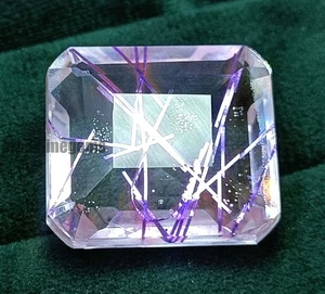 72 Carat Lab-Created Bi-Color Rutilated Quartz | Emerald Cut Certified 5ASA - Picture 1 of 7