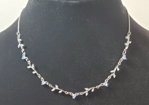 1928 Marke signiert Vintage Stil blau Kristall Blatt Design Halskette 16" - Bild 1 von 6