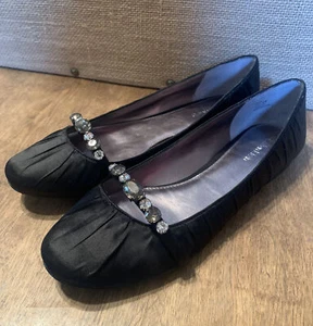 NIB Women’s Calvin Klein Lady Satin Black Flat W/Rhinestone’s 8.5M Fancy Shoes - Picture 1 of 14