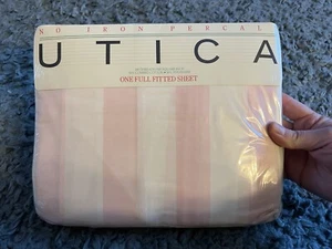 Utica Full Fitted Sheet Vintage J. P. Stevens No Iron Percale Pink White Stripe - Picture 1 of 9