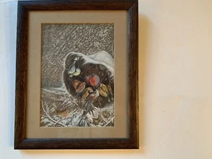 EXQUISITES GOUACHE AQUARELL AUF PAPIER VÖGEL IM WINTER AUS DEM 19. JAHRHUNDERT - Bild 1 von 5