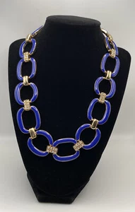 Blaue Emaille Strass große verknüpfte Kette goldfarbene Aussage 20"" Halskette - Bild 1 von 6
