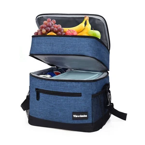 Double Deck Lunch Bag Dual Compartment for Women Men Kids Work Office Insulated - Picture 1 of 7