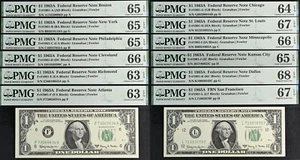 1963A $1 Federal Reserve Note PMG 68EPQ PMG graded district set complete 12 note - Picture 1 of 24