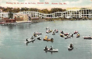 Warten auf das Rennen am Lake Electric Park Kansas City, Mo Vintage 1910er Postkarte  - Bild 1 von 2