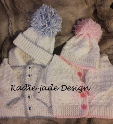 KADIE-JADE Baby Knitting Pattern #117 - To make a Cardigan & Hat set 0-3/3-6m