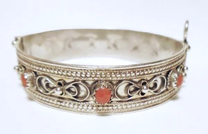 PULSERA ANTIGUA Étnica KABYLE Argelina BERBER Esterlina 925 CORAL Ornamentada 7.5" L - Imagen 1 de 5
