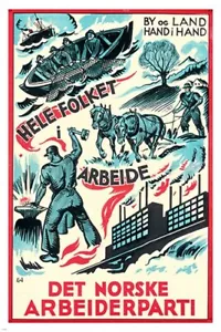 1933 NORWEGISCHE POLITISCHE PROPAGANDA Vintage Poster INDUSTRIE 20x30 historisch - Bild 1 von 1