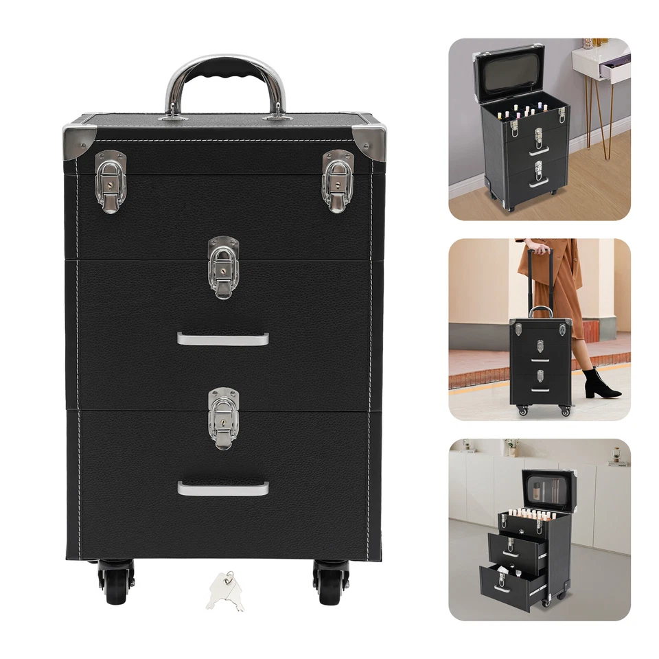 Estuche de Maquillaje con Ruedas Bloqueable Salón Cosméticos Carrito Organizador Caja Carrito de Maquillaje Foto 1 de 4