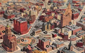 Cartolina Downtown Buffalo New York luoghi numerati veduta aerea - Foto 1 di 2