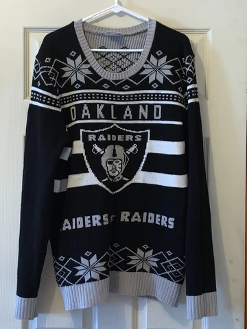 NFL RAIDERS MENS GRAY/BLACK SWEATER SIZE XXXL CHEST IS 24" LENGTH IS 32" Cover