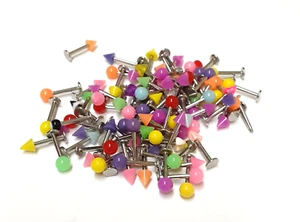 Labret Chin Stud w/Acrylic 5mm 14 Gauge 3/8" Steel -Mix of 5 - Picture 1 of 3
