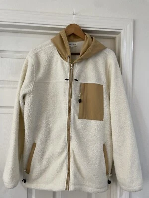 Pacsun Men’s Size L Sherpa Hoodie Cream And Beige Fleece Full Zip Zipper Pockets - Image 1 of 4