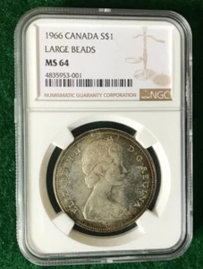 Canada 1966 Silver Dollar. Large Beads. MS 64 -T - Picture 1 of 2