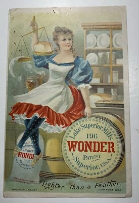 Patriotic Pretty Lady Lake Superior Wonder Flour Trade Card Wisconsin 1895 - Image 1 of 4