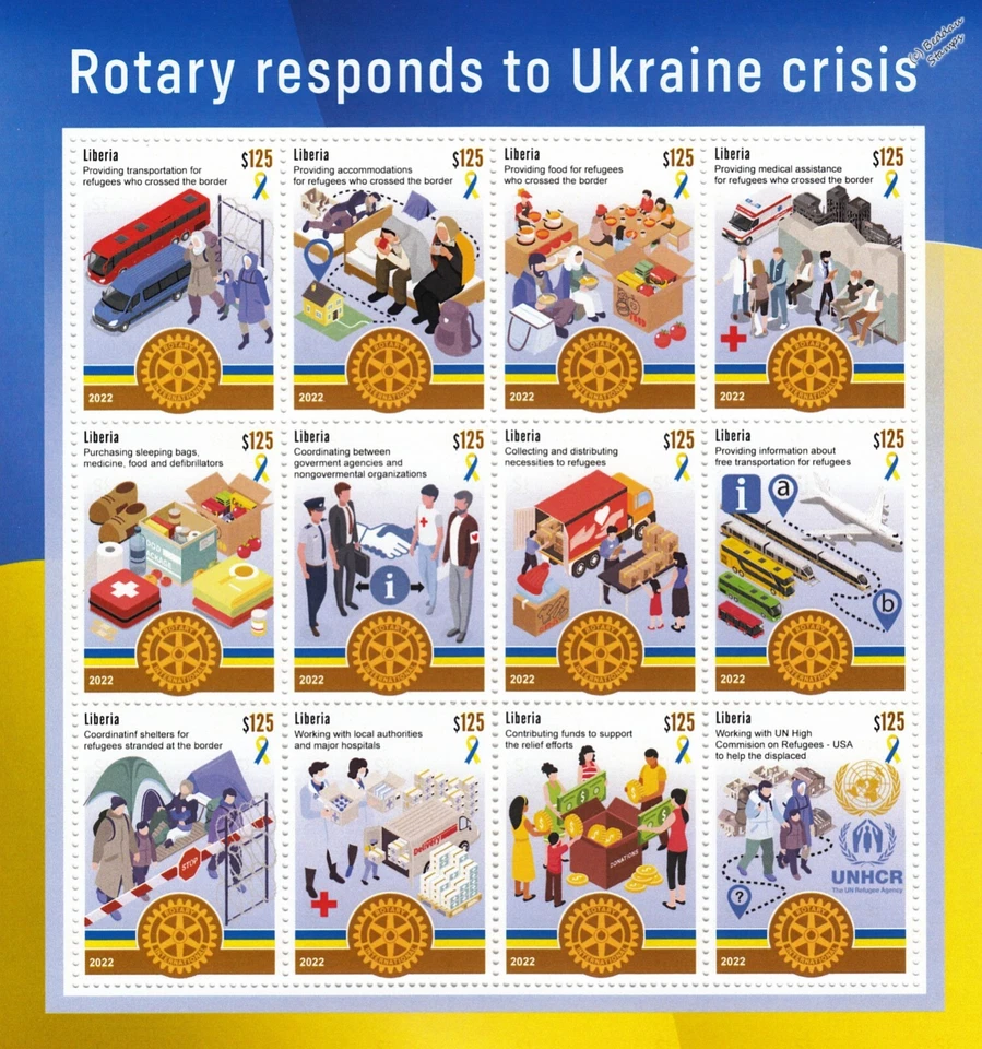 UKRAINE War ROTARY CLUB International Charity Aid 12v-Stamp Sheet (2022 Liberia) - Image 1 of 1