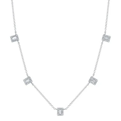 Collar Estación Diamante Corte Baguette Oro Blanco 14K 0.28 CT Certificado Natural Foto 1 de 4