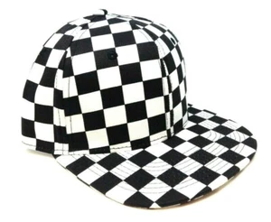 JUVENTUD NIÑOS BLANCO Y NEGRO ESTAMPADO A CUADROS BILLETE PLANO AJUSTABLE SNAPBACK SOMBRERO GORRA - Imagen 1 de 3