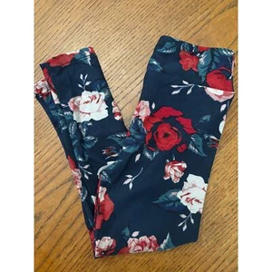 New Lularoe Kids S/M Roses Leggings Navy Background - Picture 1 of 3