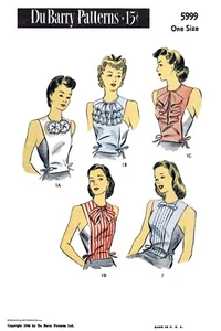 DuBarry #5999 DICKEY'S Fabric Sewing Pattern Vintage 1940's Style One Size Dicky - Picture 1 of 4
