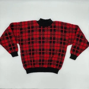 Maglione natalizio vintage donna a quadri rosso nero maniche lunghe retrò invernale - Foto 1 di 10