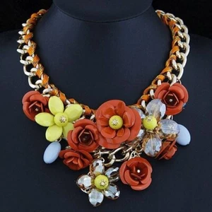 Vintage 80's Elegant Chunky Fashion Colourful Luxury Statement Flower Necklace - Picture 1 of 4