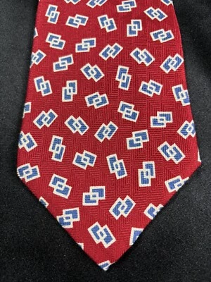 "Corbata Polo Ralph Lauren roja patrón geométrico blanco y azul acento L:56"" W:4""" Foto 1 de 4