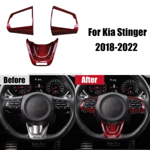 3 Pcs Red Carbon Fiber Car Steering Wheel Trim Cover For Kia Stinger 2018-2023 - Picture 1 of 6