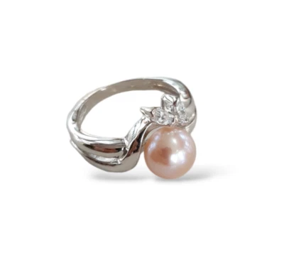 ANELLO DONNA IN ARGENTO 925 CON PERLA NATURALE ROSA E CRISTALLI - Immagine 1 di 4
