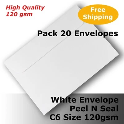 20 Envelopes High Q White 120gsm C6 Peel N Seal 114x162mm Wallet #E25CX #XEEG - image 1 of 3