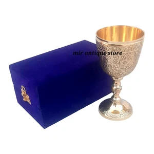 Solid Brass Vintage Chalice Goblet Wine Glass  Home Decor Gift With Velvet Box - Picture 1 of 6