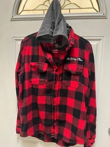 Rolling Stones Upcycled Flannel Buffalo Plaid Men’s Small Shirt-hooded - Picture 1 of 7