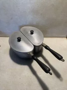 Vintage club hammered aluminum 1/2 saucepan With Lids side by side space saver. - Picture 1 of 4