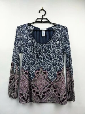 Blusa para mujer Liz Wear S azul multi cachemira manga larga Foto 1 de 3