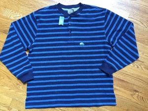 LL Bean Thermal Mini Waffle Henley Stripe Shirt Cotton Navy Blue Large L Mens - Picture 1 of 6