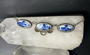 Vintage Singed Numbered Delft Blue Windmill Sterling Silver Necklace - Picture 1 of 5