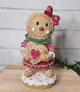 Gingerbread Girl Resin Figurine Heart Bow Christmas Tabletop Tree 8" NEW - Picture 1 of 6