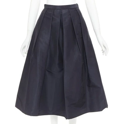 TIBI Azul Marino 100% Seda Satén Crepé Caja Plisada Acampanada Hasta el Té Falda Midi US0 XS Foto 1 de 4