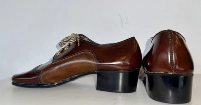 Vtg Men's Sz 9.5 60s 70s Disco Platform Dress Shoes Brown Vegan Leather Groovy - Image 1 of 4