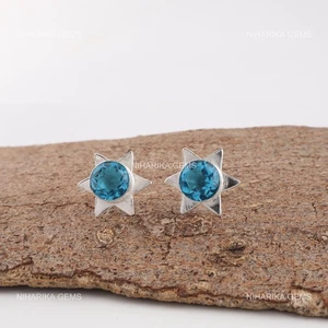 Svizzero Blu Topazio Pietra Argento Sterling Sorella Pendenti Nero Friday - Foto 1 di 10