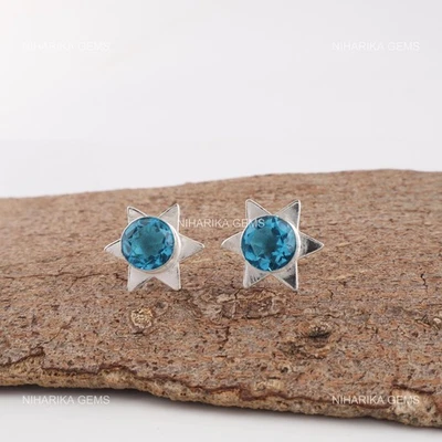 Svizzero Blu Topazio Pietra Argento Sterling Sorella Pendenti Nero Friday - Immagine 1 di 4