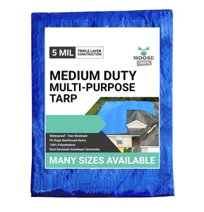 Multipurpose Blue Poly Tarp Cover with Grommets 20x40 Water Resistant 5 mil - Picture 1 of 9