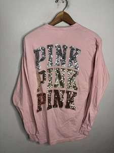 Victoria's Secret Pink Pullover Damen XS Langarm Pailletten Shirt Sweatshirt - Bild 1 von 6