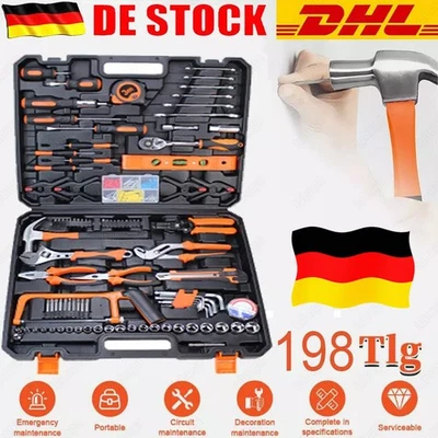 198tlg Werkzeugkoffer Zangen Schraubendreher Bits Adapter Werkzeugkasten Koffer - Bild 1 von 4