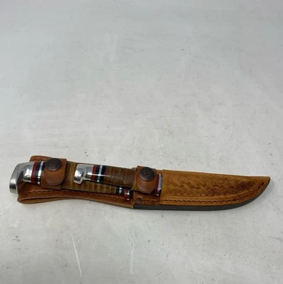 Case XX Twin Finn 2-Knife Hunter Set, Brown Stacked Leather, 5" & 3-1/8" Blades - Image 1 of 4