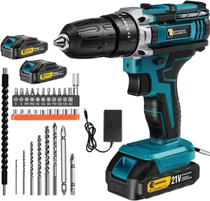Trapano Avvitatore Batteria 21V, Trapano a Percussione 45Nm Max Con 2 Batteries - Foto 1 di 12