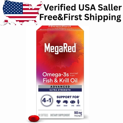 MegaRed Omega-3 Aceite de Pescado y Krill - Soporte para Corazón, Cerebro, Articulaciones y Ojos, 60 Cápsulas Blandas Foto 1 de 3